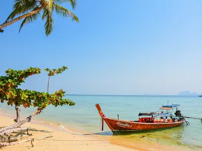 Longtail boat on the beach at Koh Ngai