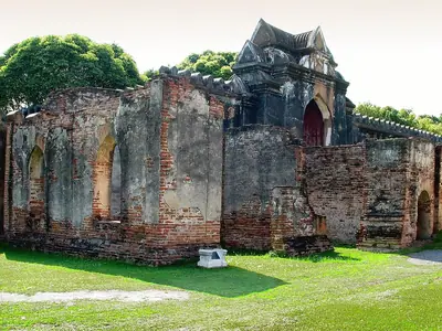 The brick ruins of the royal elephant stables in Lopburi