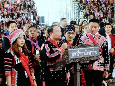 Participants in traditional Lahu dress at the International Lahu New Year event in Chiang Mai (January 2024)