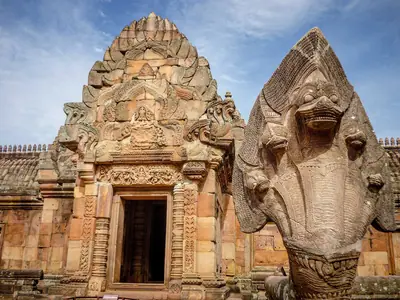 Khmer sanctuary doorway with a carved naga at Phanom Rung Historical Park, Buriram