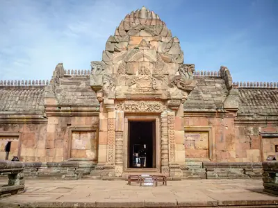 Front of the main sanctuary at Phanom Rung with its decorated lintels