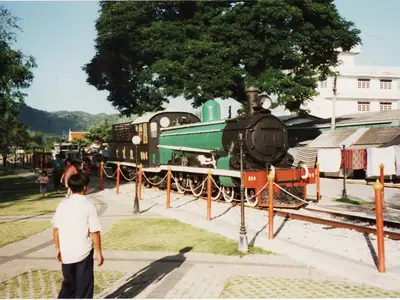 A steam locomotive of the Burma Railway on display by the Bridge on the River Kwai in Kanchanaburi