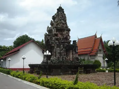 The prang of Wat Phra That Choeng Chum seen from the road in Sakon Nakhon