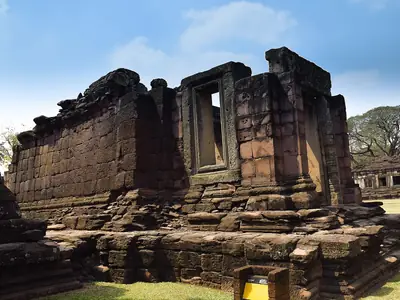 Sandstone buildings under a blue sky, Prasat Hin Phimai