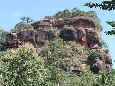 Rock mountain with temple buildings, Wat Phu Tok