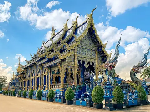 Blue and gold main hall, Wat Rong Suea Ten