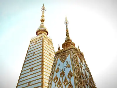 Stupa tops with gilded finials, Wat Phra That Nong Bua (Ubon Ratchathani)