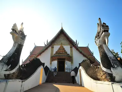 Naga staircase leading to the entrance, Wat Phumin (Nan)