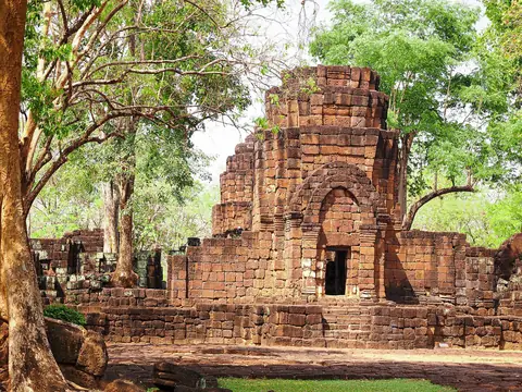 Laterite sanctuary among trees, Prasat Mueang Sing