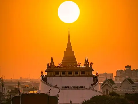 Silhouette of the Golden Mount at sunset, Wat Saket
