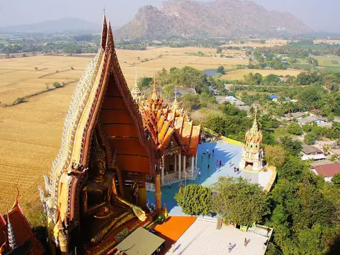 Pagoda overlooking rice fields, Wat Tham Suea (Kanchanaburi)